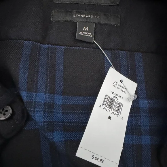 Banana Republic Black Shirt with Blue Plaid Lining- M (NWT- never worn!) - Picture 4 of 4